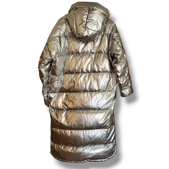 LIT Activewear Maxi Laser Long Parka Silver Metallic Down & Feather Y2K Jacket - Picture 5 of 15